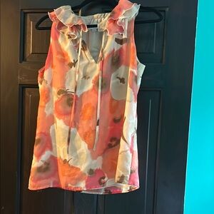 LOFT Coral and White Floral Sleeveless Blouse